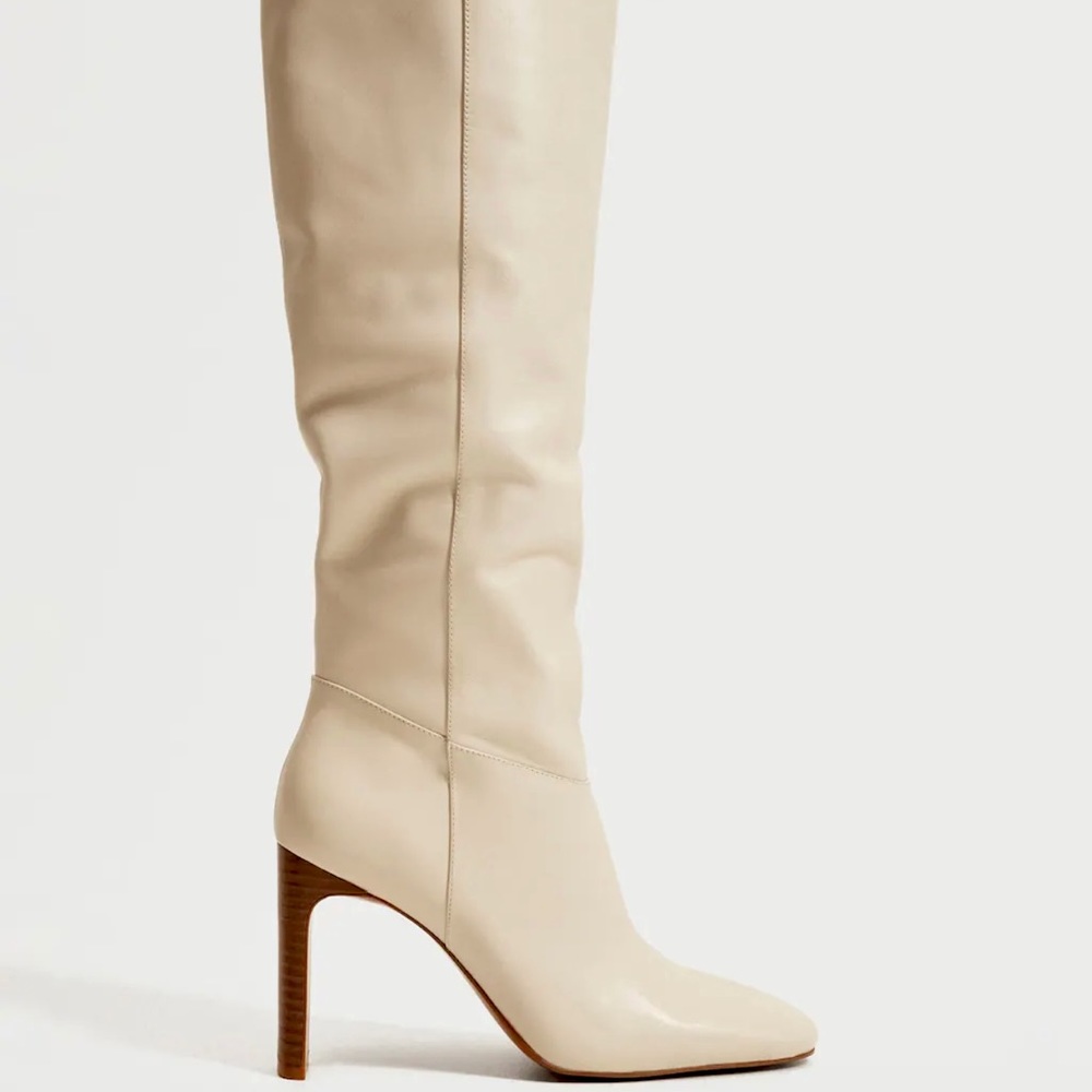 Mango Campo Leather  Boots, Off White with tall leg